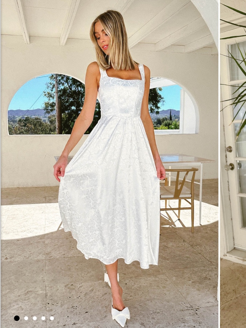 Nina White Jacquard Midi Dress